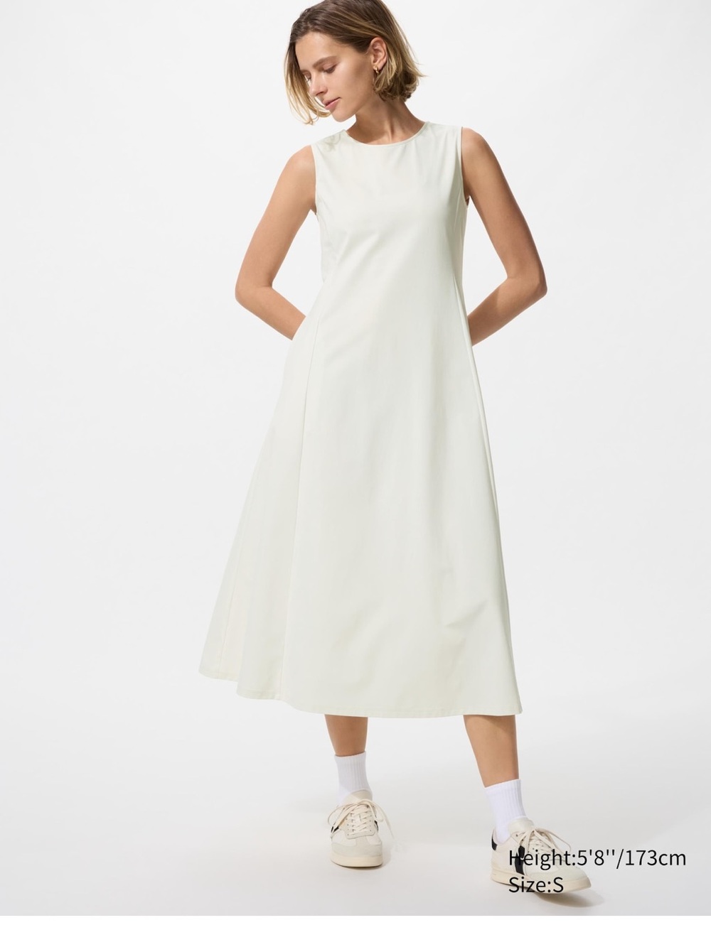 UNIQLO Women’s Size xs cream Ultra Stretch Sleeveless Flare Long Midi Dress